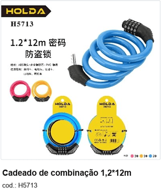 Cadeado de combinação 1,2*12m R$ 13,5 PC/CX:60