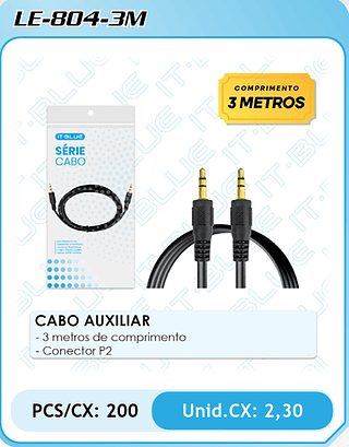 CABO AUXILIAR - 3 metros de comprimento - Conector P2 PCS/CX: 200 Unid.CX: 2,30