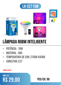 lâmpada rgbw inteligente PCS/CX: 50 UNID. CX: r$ 29,00