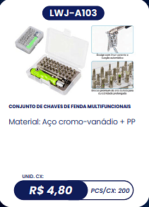 CONJUNTO DE CHAVES DE FENDA MULTIFUNCIONAIS UNID. CX:R$ 4,80 PCS/CX: 200