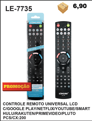 CONTROLE REMOTO UNIVERSAL LCD C/GOOGLE PLAY/NETFLIX/YOUTUBE/SMART HULU/RAKUTEN/PRIMEVIDEO/PLUTO 200PÇ=6,9$