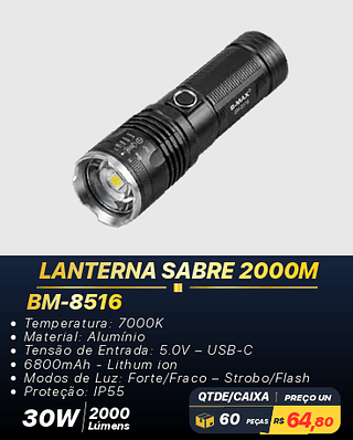 LANTERNA SABRE 2000M 60PÇS R$64,80