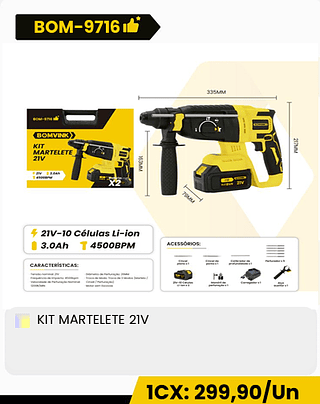 KIT MARTELETE 21V CX: 5PCS 1CX: 299,90/Un