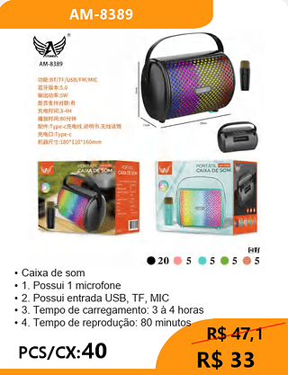 Caixa de som PCS/CX:40 R$ 33