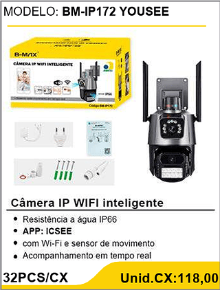 Câmera IP WIFI inteligente 32PCS/CX Unid.CX:118,00