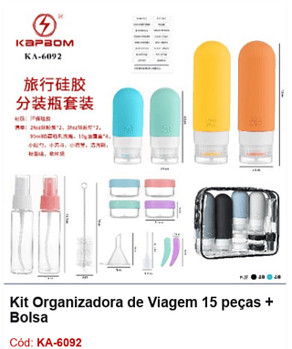 Kit Organizadora de Viagem 15 peças + Bolsa R$ 22,5 PCS/cx: 80