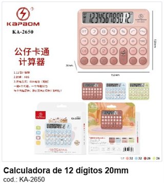 Calculadora de 12 dígitos 20mm R$ 16,65 PC/CX:120