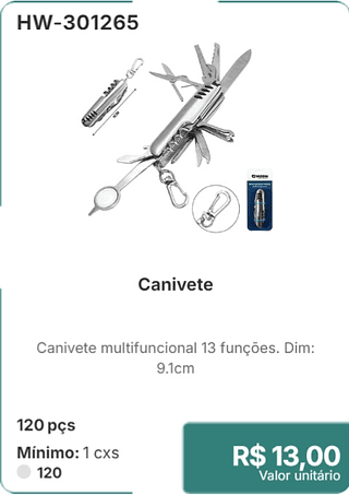 Canivete 120 pçs R$ 13,00