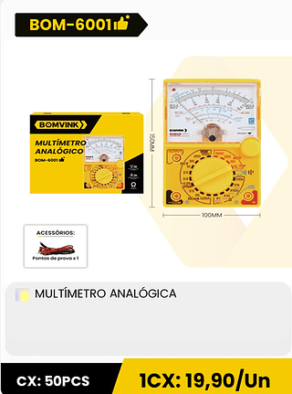 MULTÍMETRO ANALÓGICA CX: 50PCS 1CX: 19,90/Un
