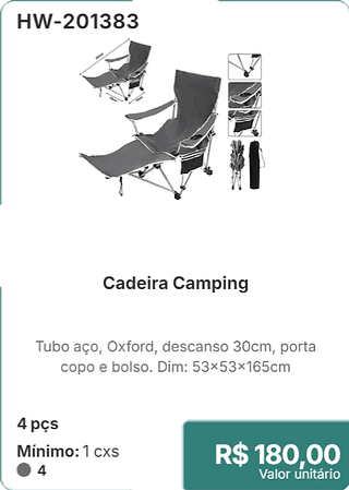 Cadeira Camping 4 pcs R$ 180,00