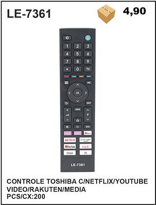 CONTROLE TOSHIBA C/NETFLIX/YOUTUBE VIDEO/RAKUTEN/MEDIA 200pç=4,9$