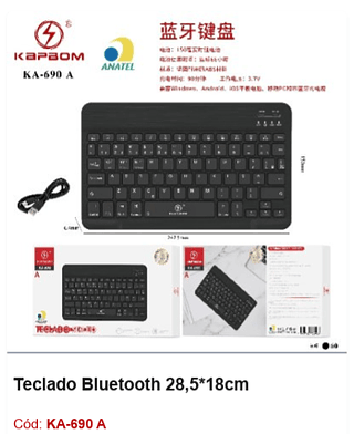 Teclado Bluetooth 28,5*18cm R$27,9 PCS/CX:60