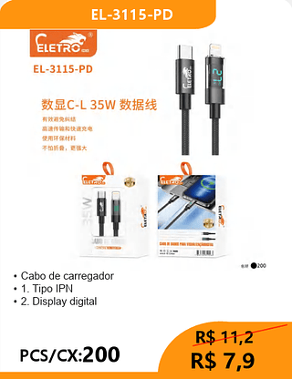 CABO TPC-IOS DISPLAY DIGITAL PCS/CX:200 R$7,9