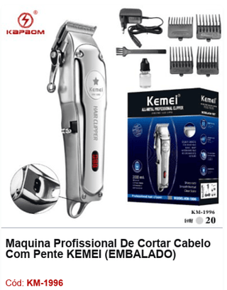 Maquina Profissional De Cortar Cabelo Com Pente KEMEI R$ 126 PCS/CX: 20