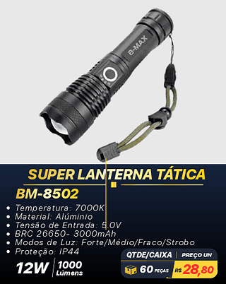 SUPER LANTERNA TÁTICA 60PÇS R$28,80