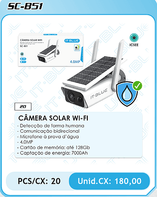 CÂMERA SOLAR WI-FI PCS/CX: 20 Unid.CX: 180,00