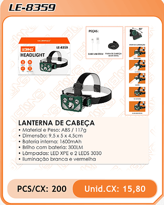 LANTERNA DE CABEÇA 200PÇ=15,8$