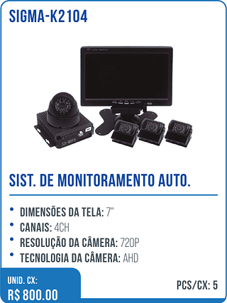 SIST. DE MONITORAMENTO AUTO. UNID. CX: R$ 800.00 PCS/CX: 5