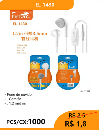 FONE DE OUVIDO PCS/CX:1000 R$1,8