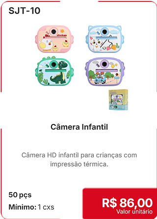 Câmera Infantil 50 pçs R$ 86.00