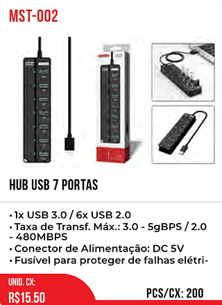 HUB USB 7 PORTAS 200pç=15,5$