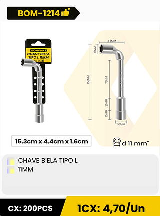 CHAVE BIELA TIPO L 11MM CX: 200PCS 1CX: 4,70/Un