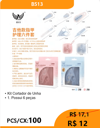 Kit Cortador de Unha PCS/CX:100 R$ 12