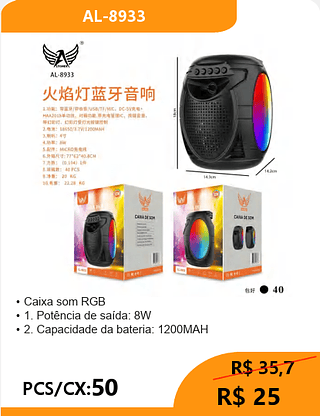 Caixa som RGB PCS/CX:50 R$25