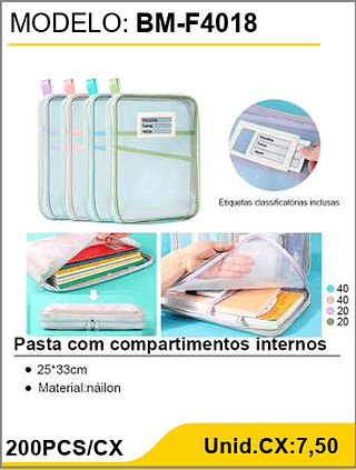 Pasta com compartimentos internos 200PCS/CX Unid.CX:7,50