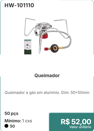 Queimador 50 pçs R$ 52,00