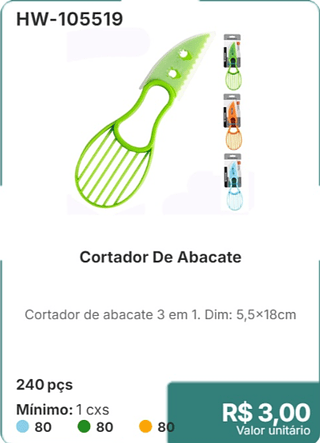 Cortador De Abacate 240 pçs R$ 3.00