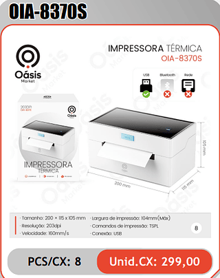 IMPRESSORA TERMICA PCS/CX: 8 Unid.CX: 299,00