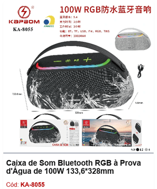 Caixa de Som Bluetooth RGB à Prova d'Água de 100W R$106,2 PCS/CX:16