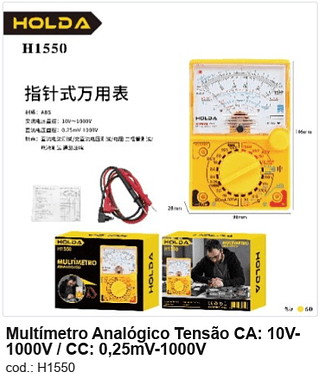Multímetro Analógico Tensão CA: 10V1000V / CC: 0,25mV-1000V R$ 20,7 PC/CX:60