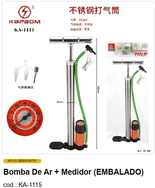 Bomba De Ar + Medidor R$ 26,55 PC/CX:20