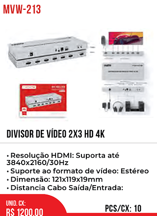 DIVISOR DE VÍDEO 2X3 HD 4K 10pç=1200$