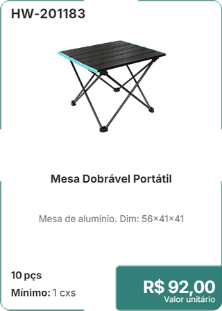 Mesa Dobrável Portátil 10 pçs R$ 92,00