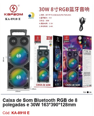 Caixa de Som Bluetooth RGB de 8 polegadas e 30W R$89,1 PCS/CX:16