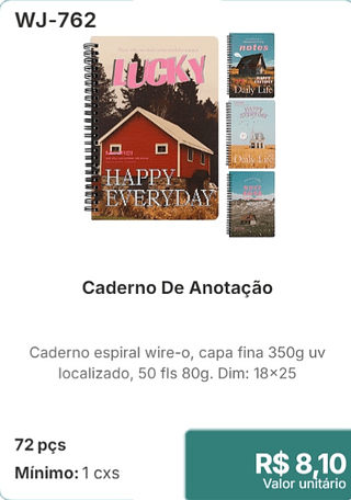 Caderno De Anotação 72 pçs R$ 8.10