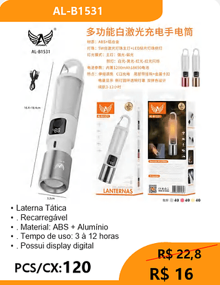 Laterna Tática PCS/CX:120 R$ 16