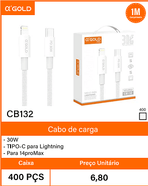 Cabo de carga 30W - Caixa 400 PCS Preco Unitario 6,80