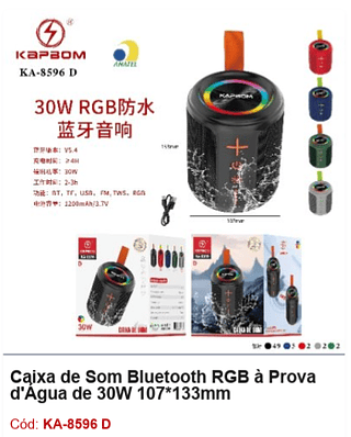 Caixa de Som Bluetooth RGB à Prova d'Água de 30W R$43,2 PCS/CX:60