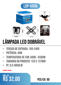 lâmpada led dobrável PCS/CX: 50 UNID. CX: r$ 32,00