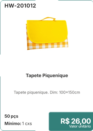 Tapete Piquenique 50 pçs R$ 26,00