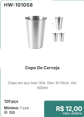 Copo De Cerveja 120 pçs R$ 12.00