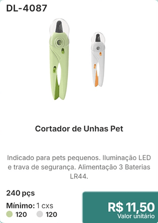 Cortador de Unhas Pet 240 pçs R$ 11.50