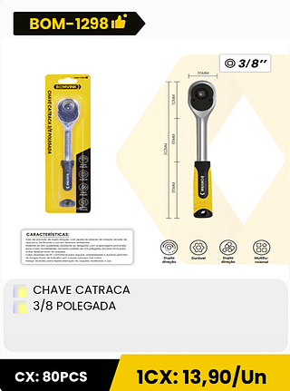 CHAVE CATRACA 3/8 POLEGADA CX: 80PCS 1CX: 13,90/Un