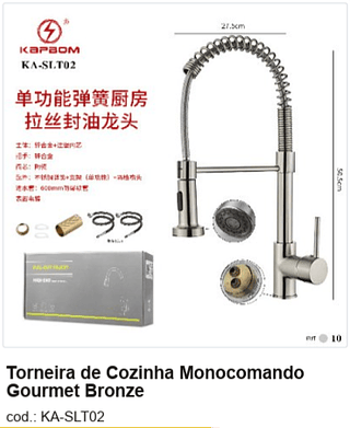 Torneira de Cozinha Monocomando Gourmet Bronze R$ 144 PC/CX:10