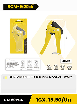 CORTADOR DE TUBOS PVC MANUAL-42MM CX: 60PCS 1CX: 15,90/Un