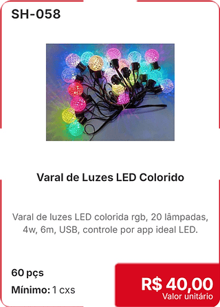 Varal de Luzes LED Colorido 60 pçs R$ 40.00
